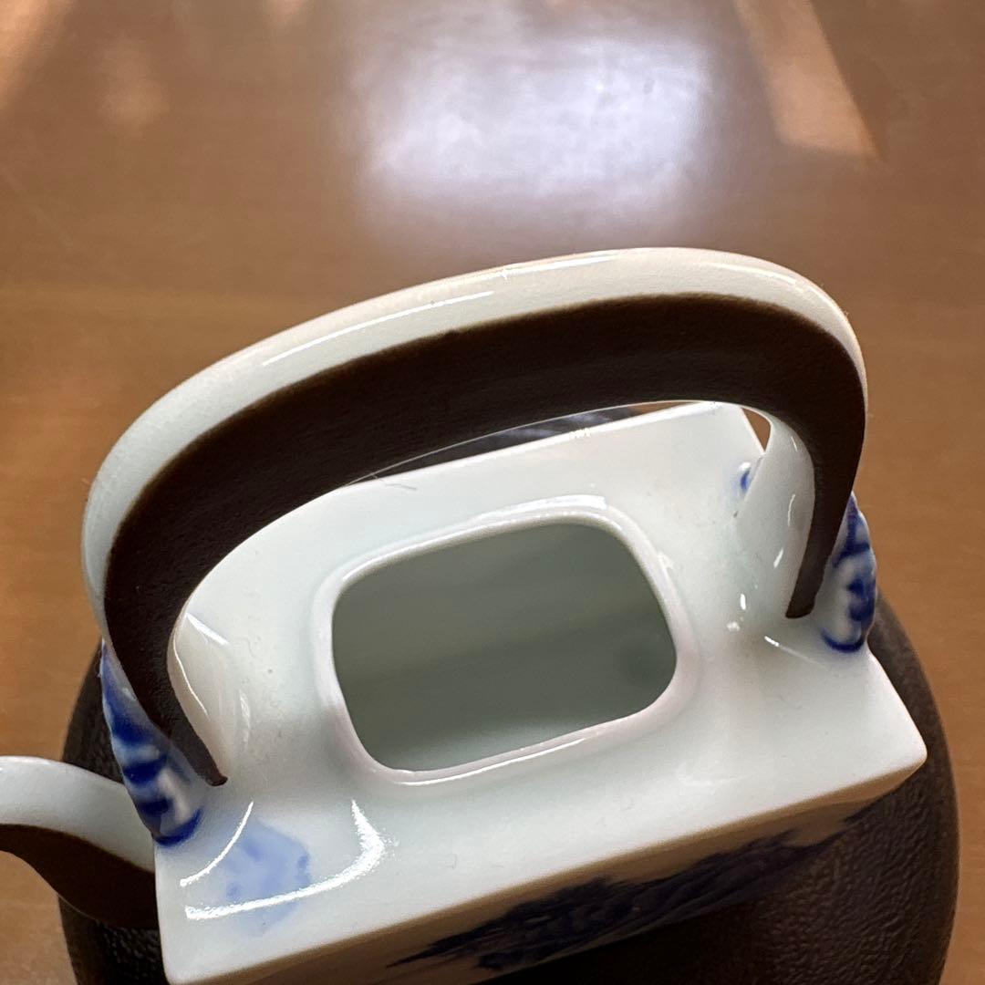 深川製磁　百年庵　染付山水 角小正油差（しょうゆ差し）