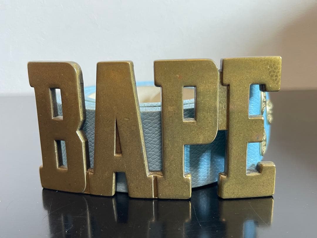 A BATHING APE BAPEバックル レザーベルト L ブルー