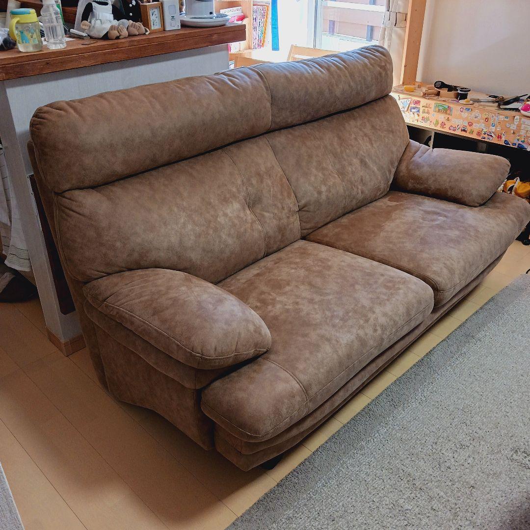 3人掛け ソファ レザーファブリック ブラウン ふかふか