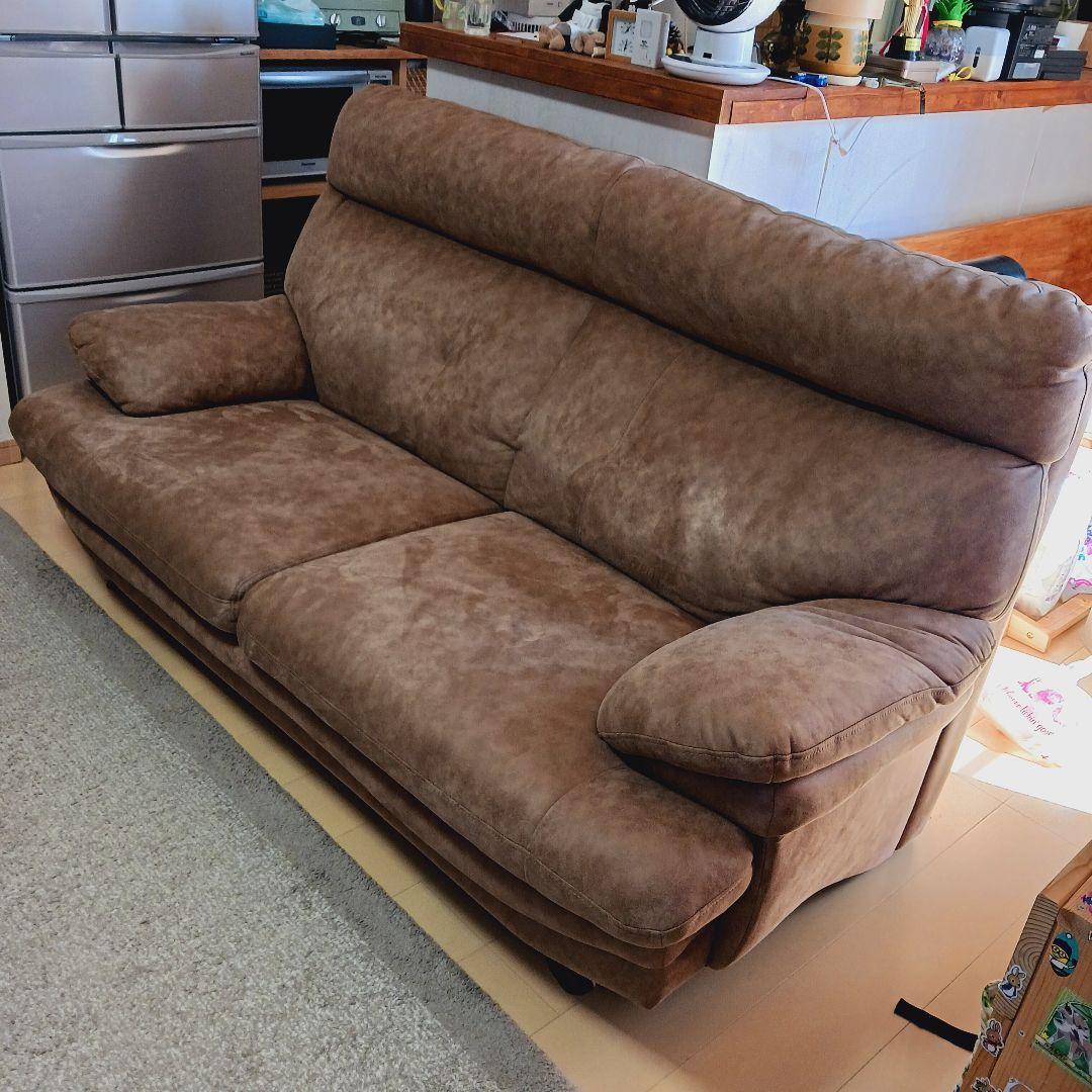 3人掛け ソファ レザーファブリック ブラウン ふかふか