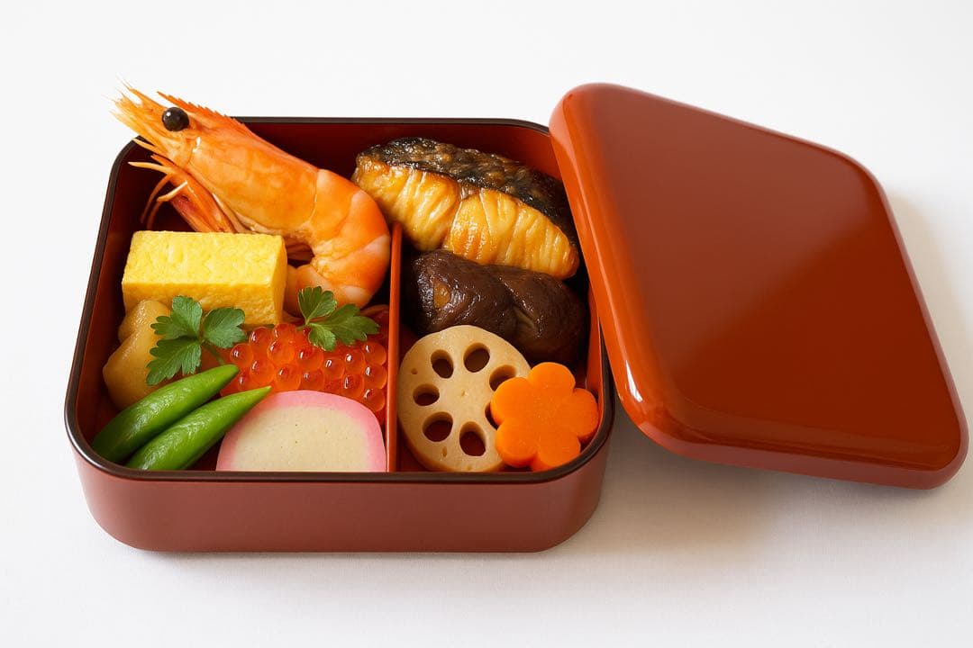 ごちそうが映える朱色が美しい割合箱。 上質輪島塗のわりご10客