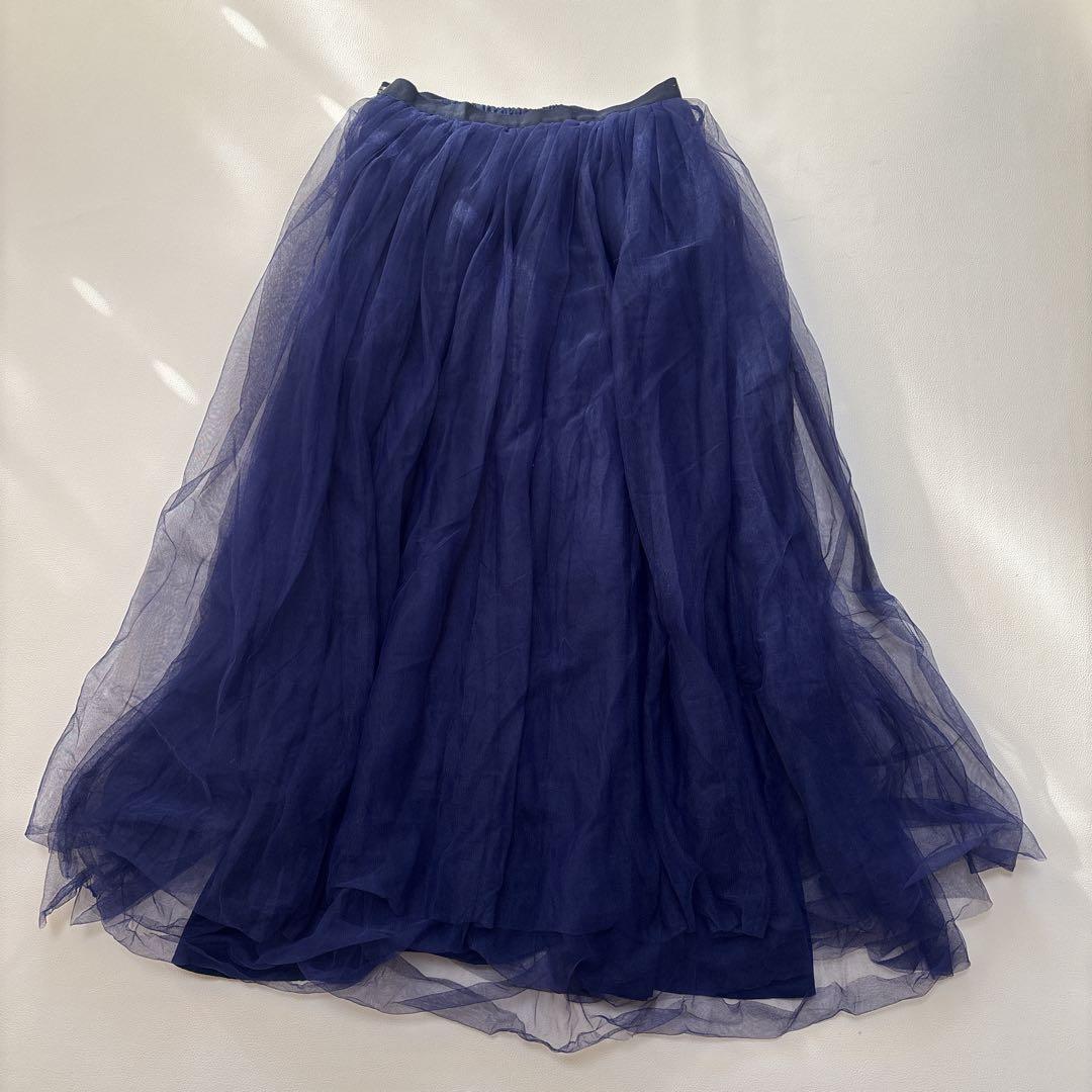 MYLAN マイラン チュール スカート マキシ丈 フレア ネイビー FREE