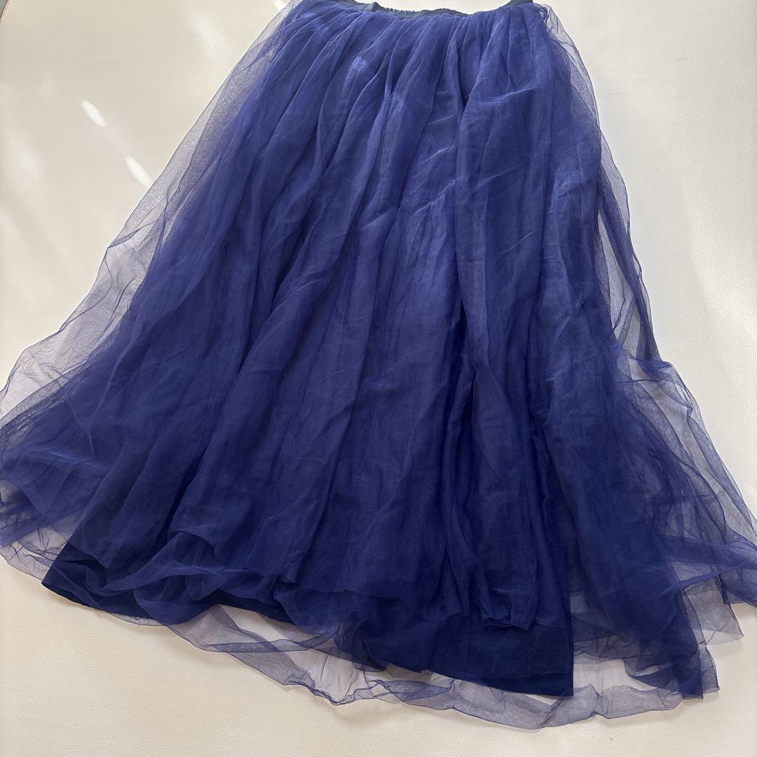 MYLAN マイラン チュール スカート マキシ丈 フレア ネイビー FREE