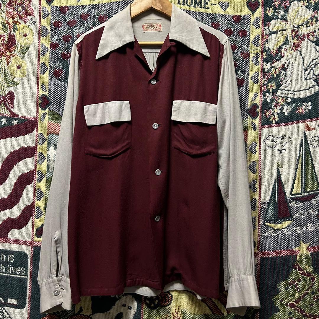 40～50s レーヨンギャバシャツ ツートン