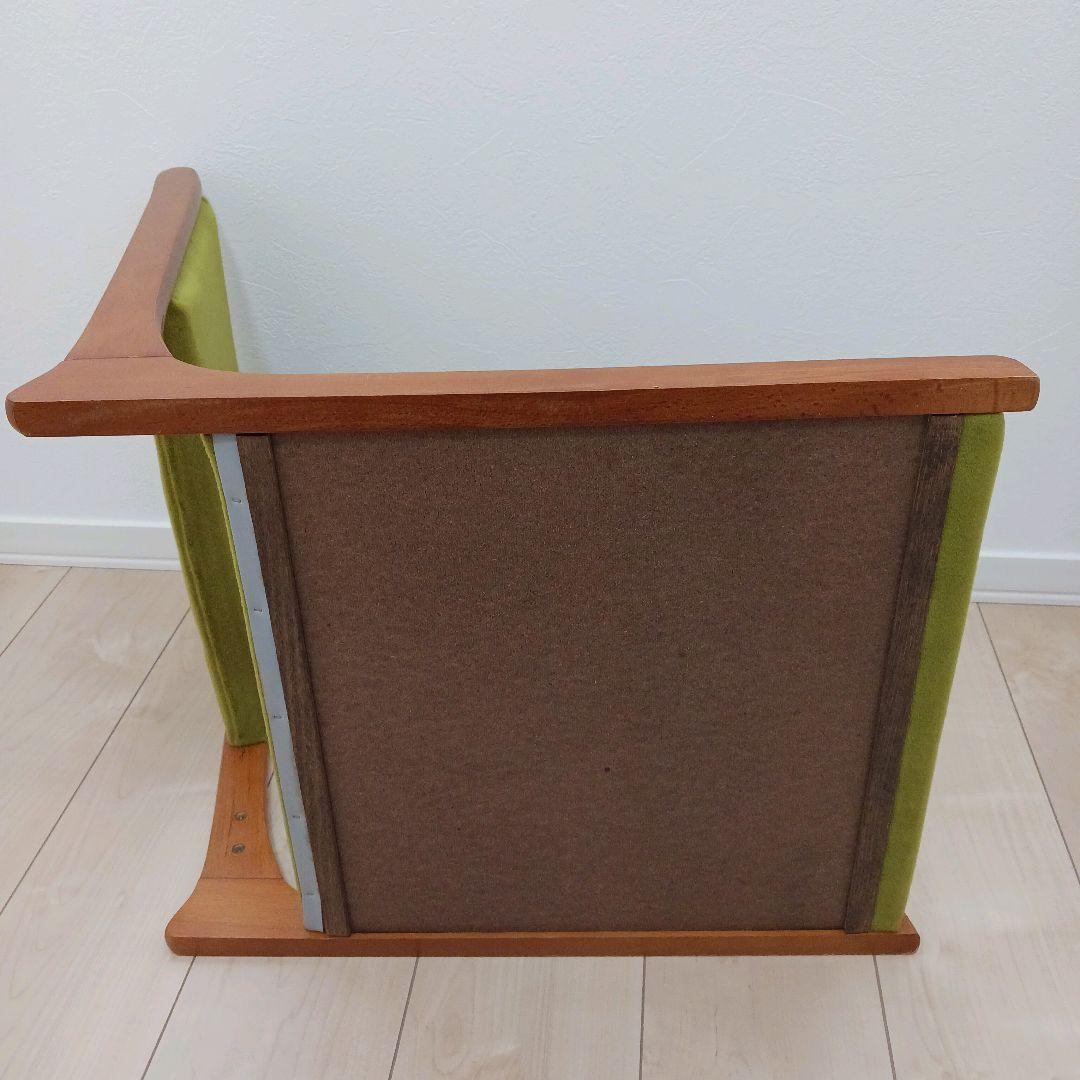 昭和レトロ 木製ローチェア 和モダン グリーン座面