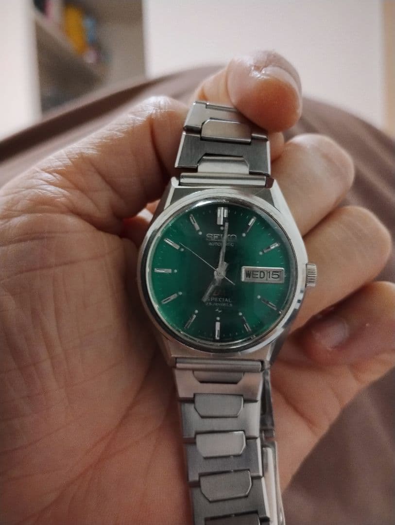 セイコー ロードマチック　スペシャル　不動　グリーン文字盤　カットガラス