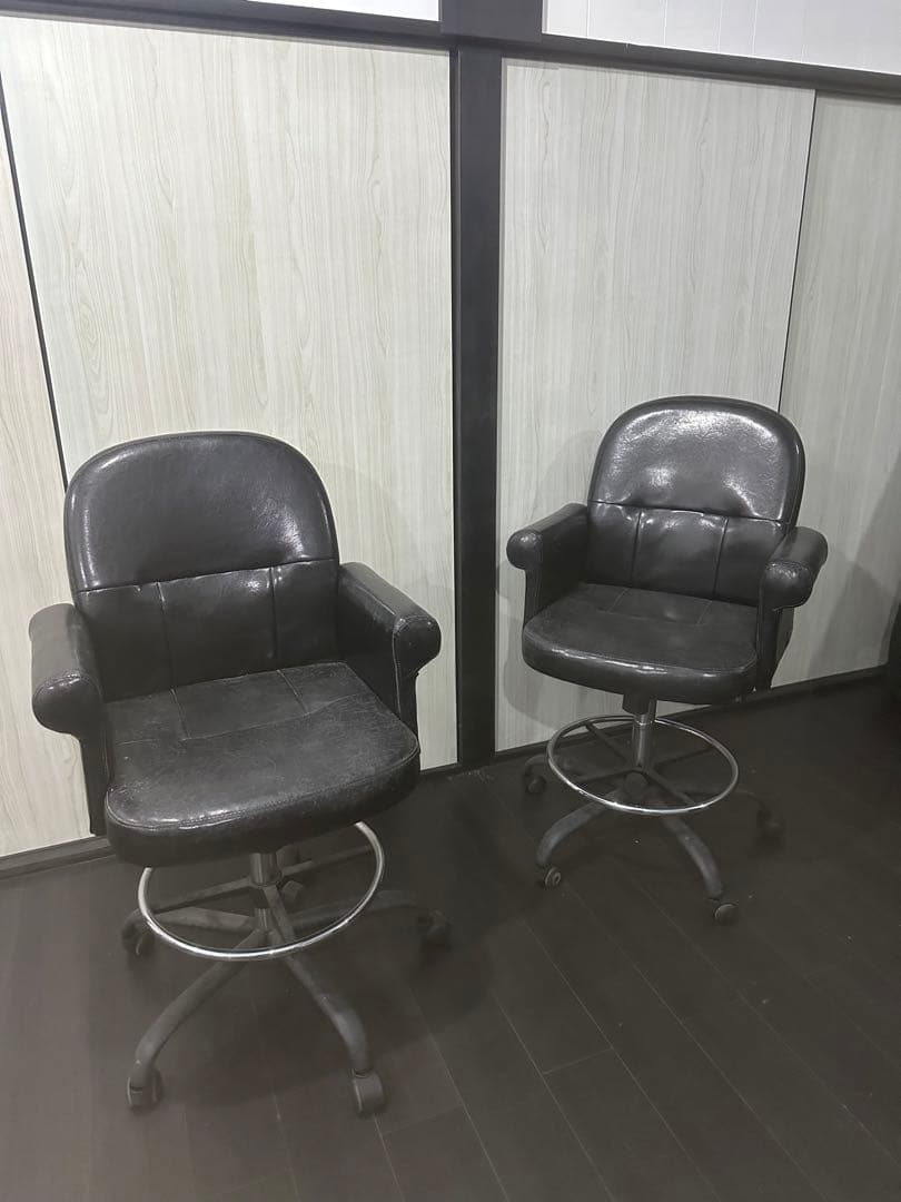 高級　レトロ　ブラック　レザー　チェア バー　ゲーミング　オフィス　椅子　昇降2