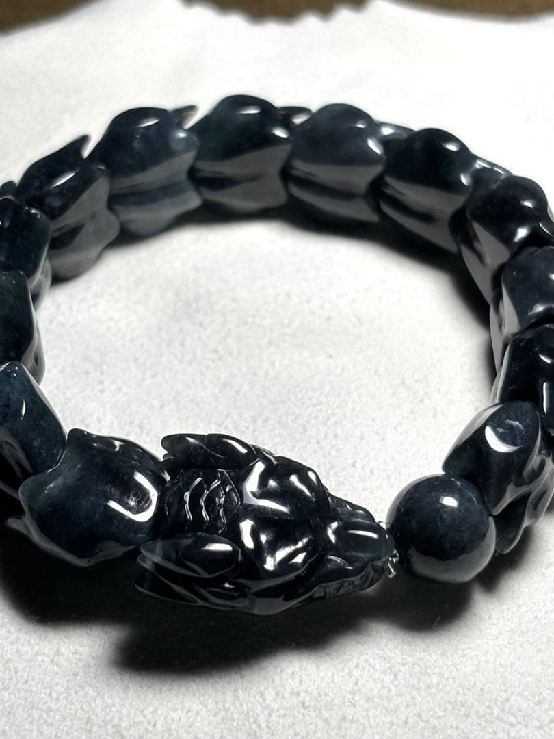 黒翡翠ドラゴンブレスレット15㎜後半（新品未使用）鑑定書付き　高品質　魔除け