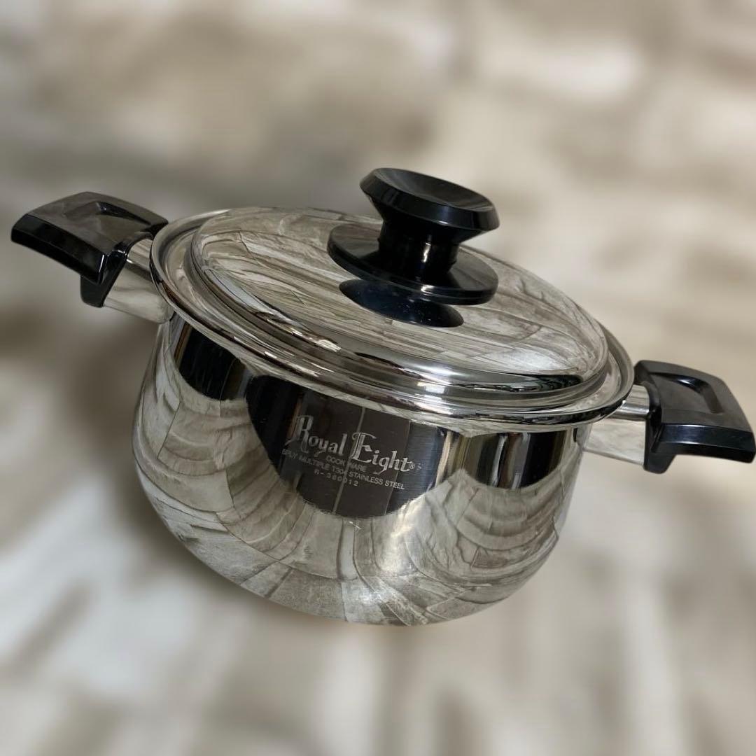  Eight ステンレス製両手鍋 中型 蓋付き３コート一回り大きい