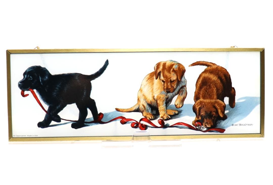 エイミー・ブラッケンベリー 赤いテープの子犬たち ヴィンテージステンドグラス