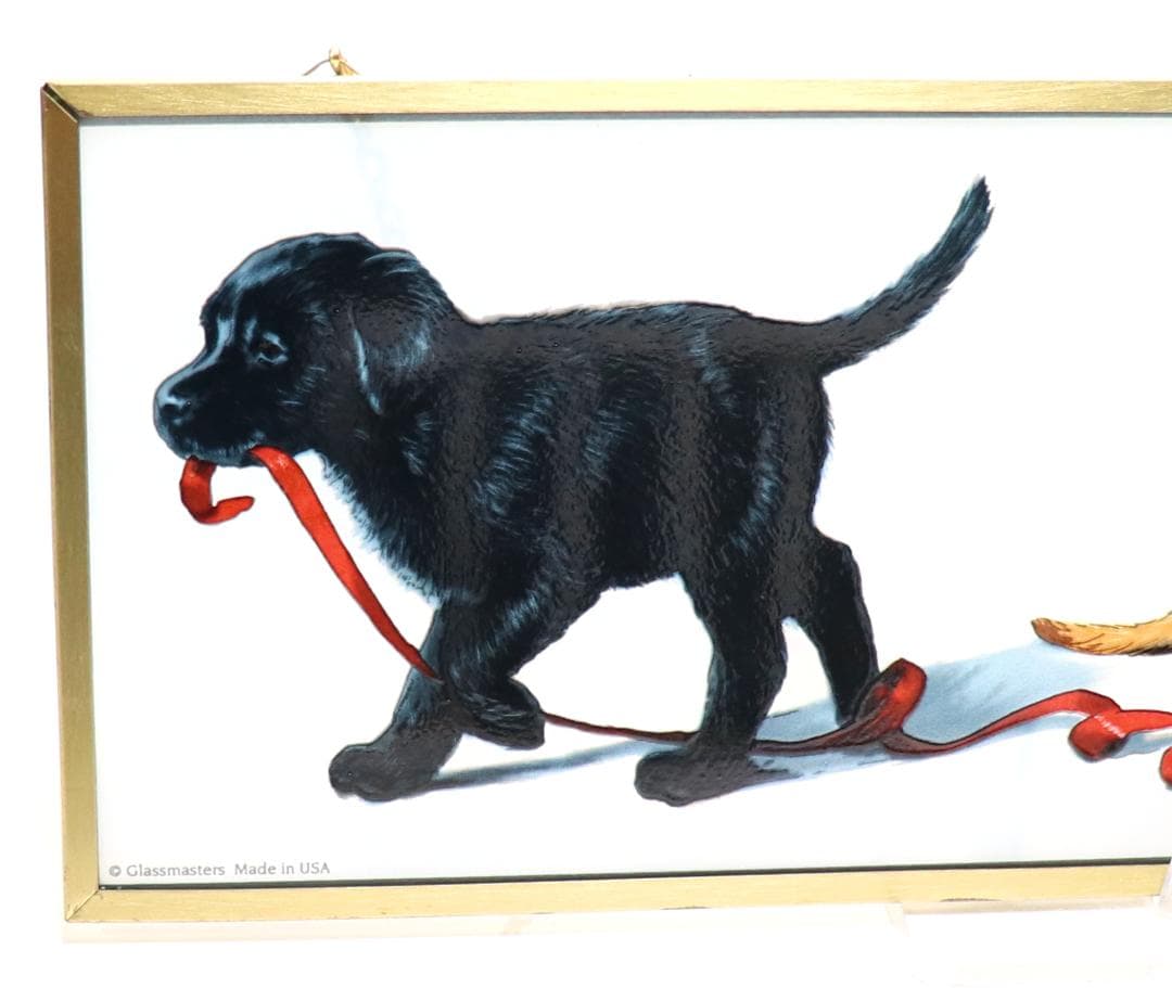 エイミー・ブラッケンベリー 赤いテープの子犬たち ヴィンテージステンドグラス