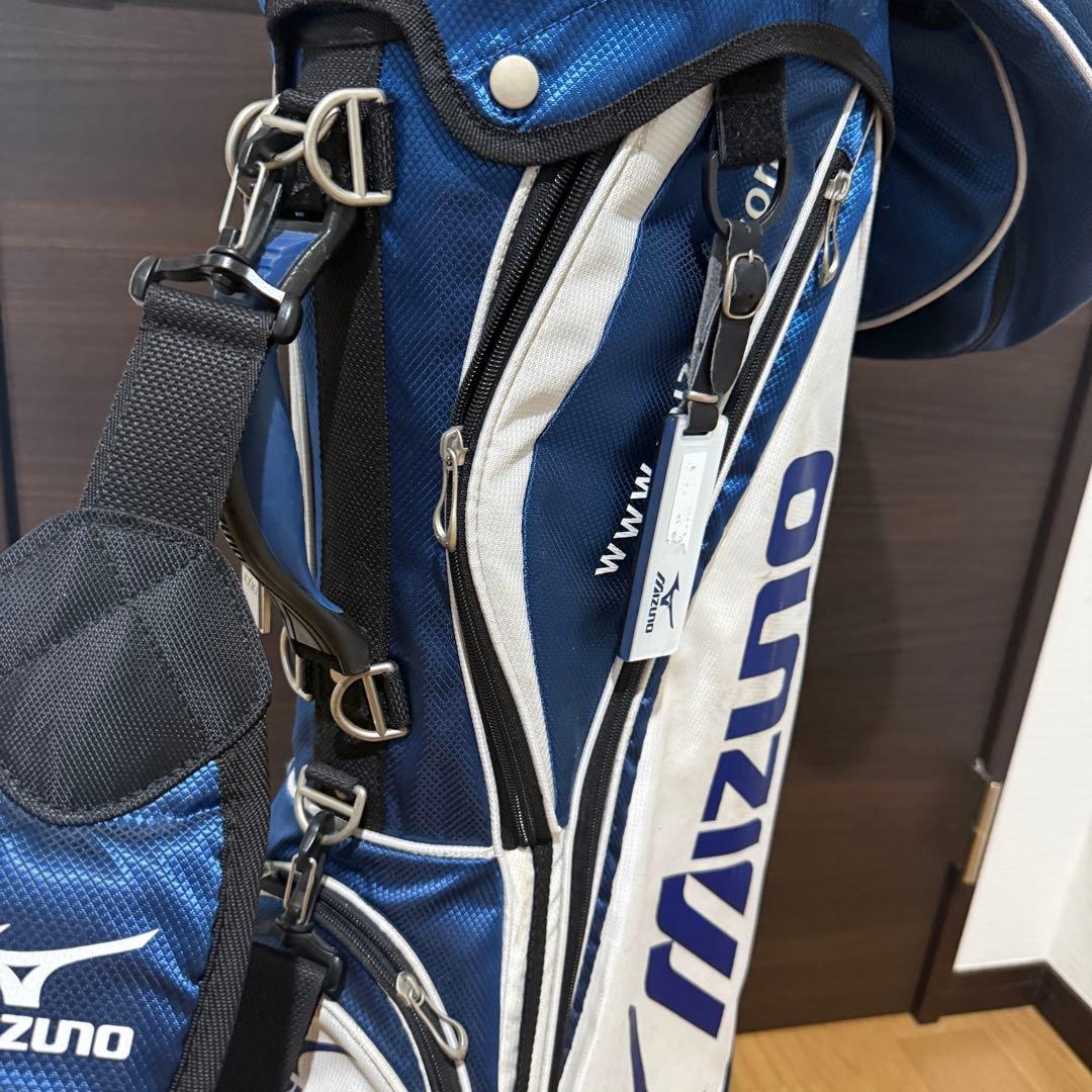Mizuno スタンド式 キャディバッグ ゴルフバッグ 青/白