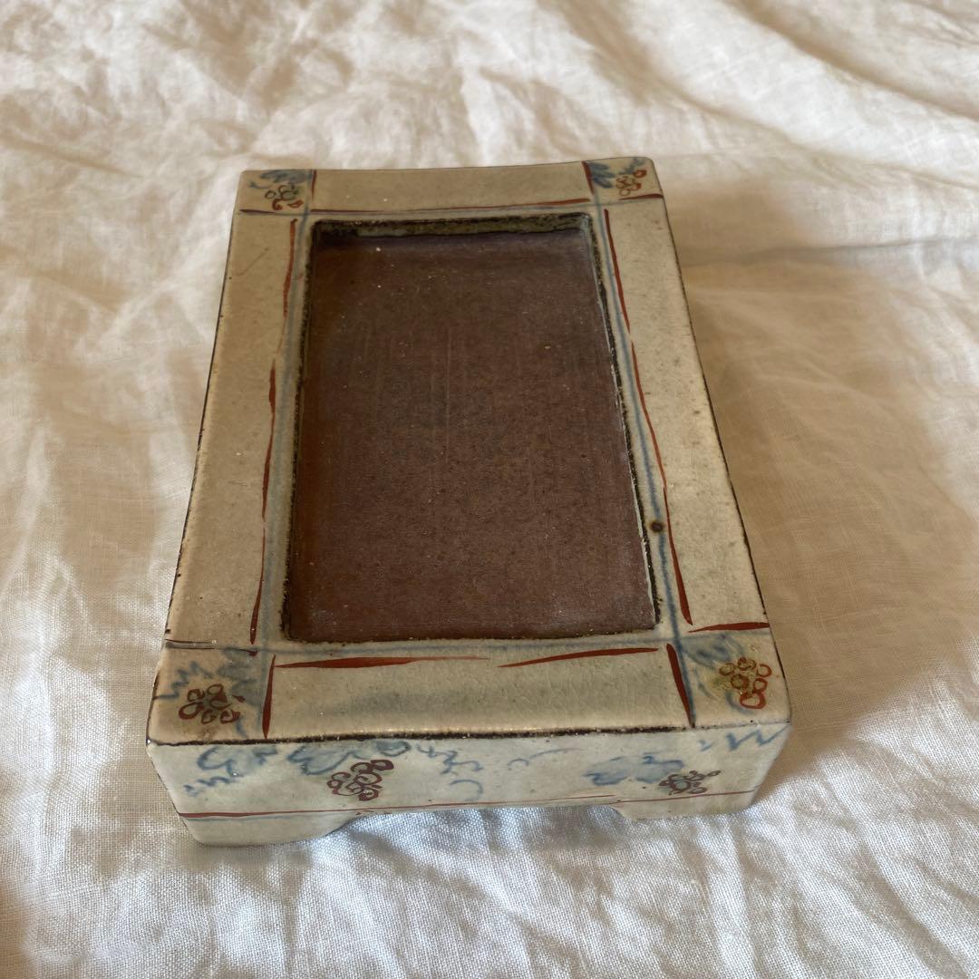 全日根 さん　硯　すずり　茶盤　置物　花柄　陶器