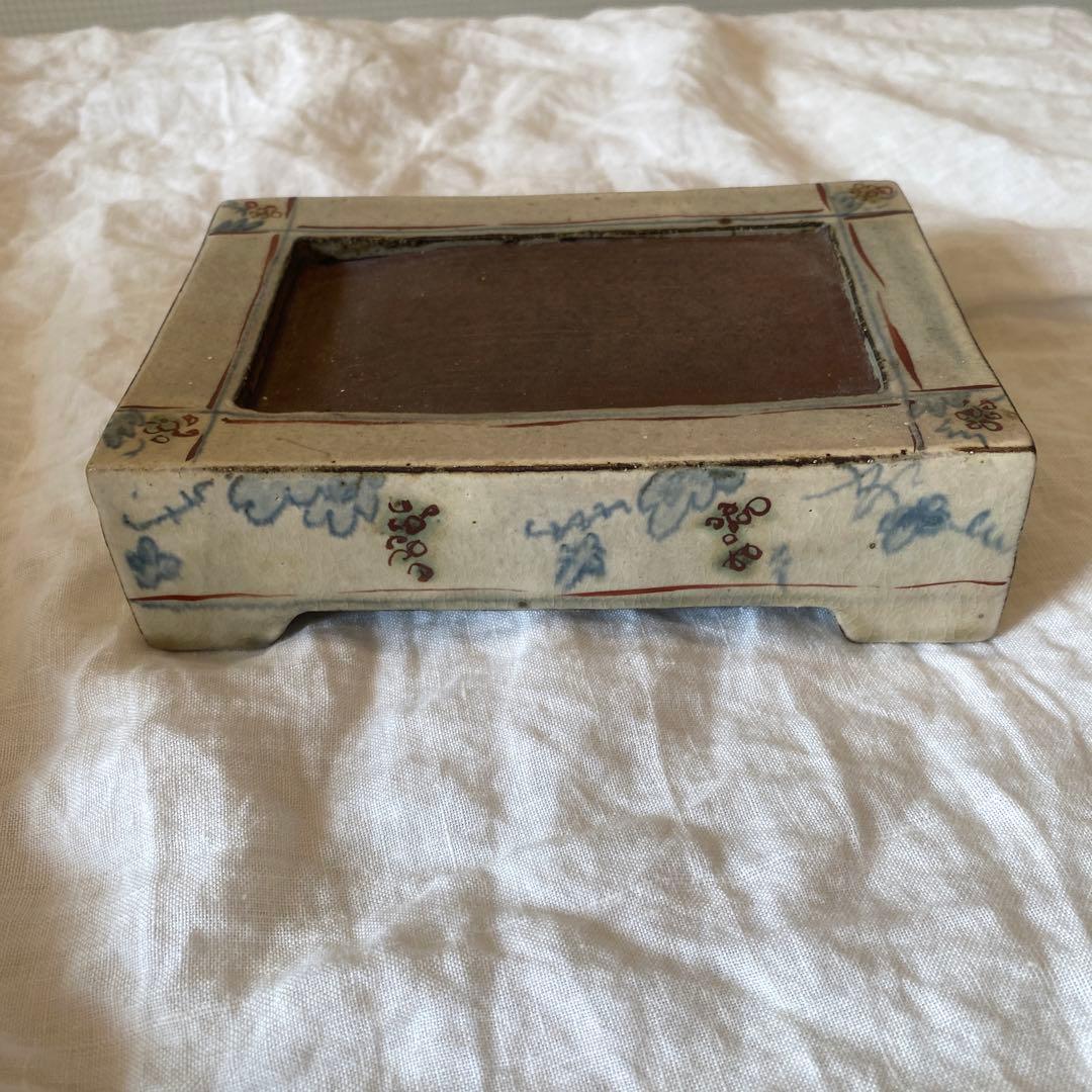 全日根 さん　硯　すずり　茶盤　置物　花柄　陶器