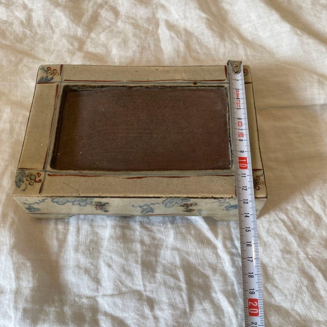 全日根 さん　硯　すずり　茶盤　置物　花柄　陶器