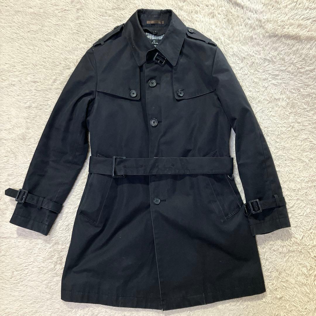 ポールスミス　トレンチコート　ライナー付き　ストライプ　カシミア　ブラック　M