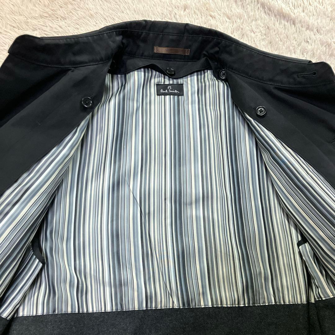 ポールスミス　トレンチコート　ライナー付き　ストライプ　カシミア　ブラック　M