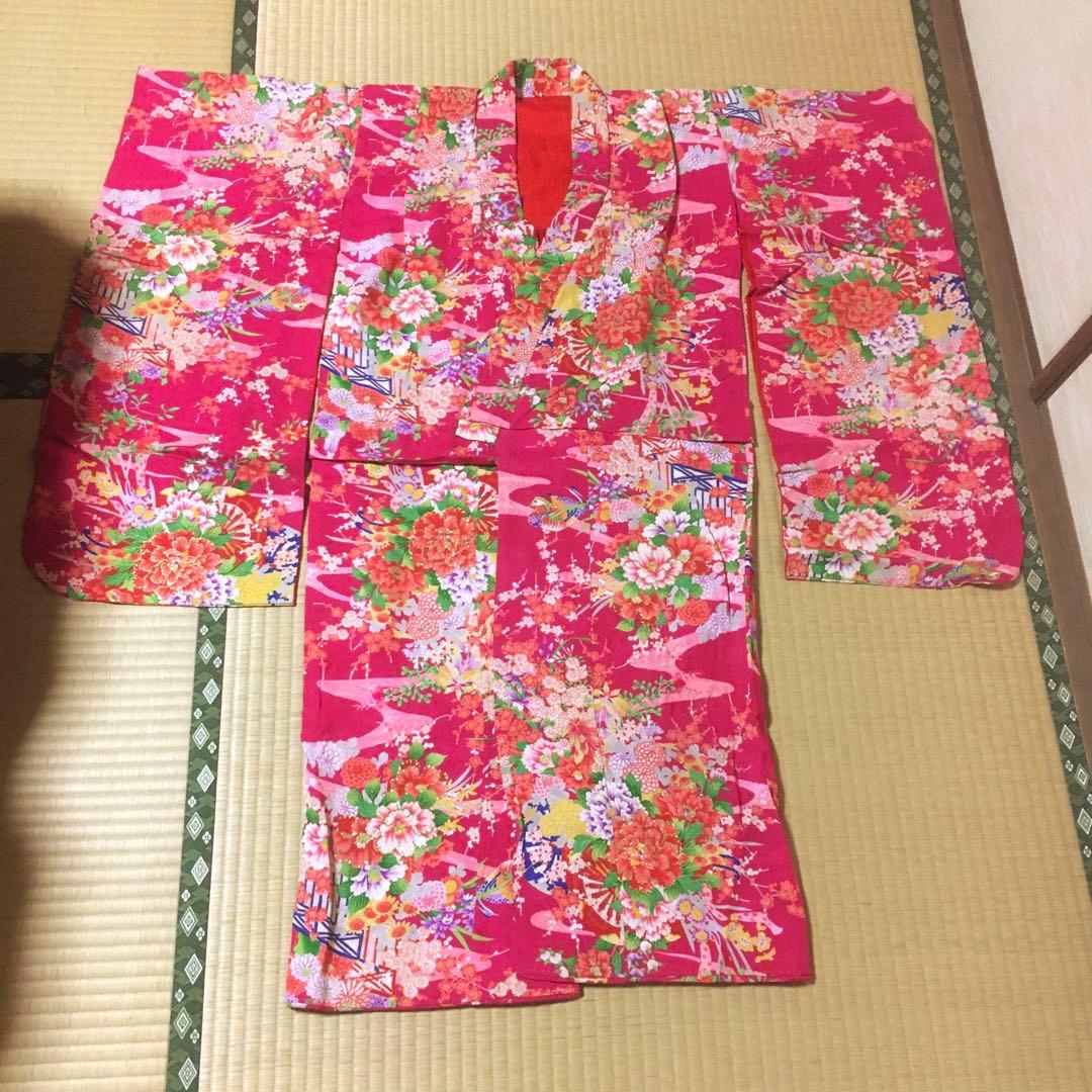 七五三　女の子　アンティーク着物　鳥花柄　　　　当時物　　　　　昭和20年代後期