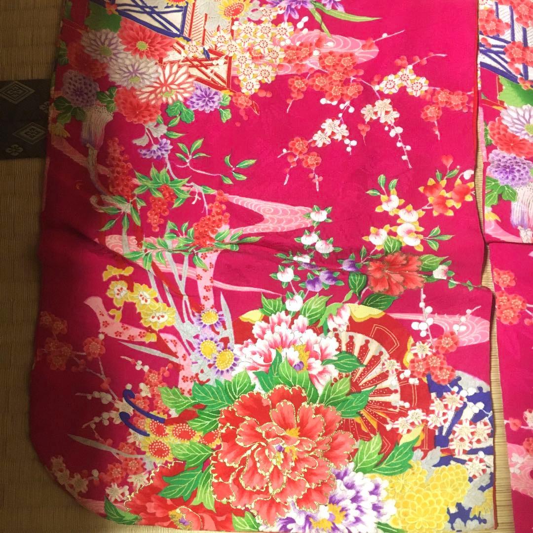 七五三　女の子　アンティーク着物　鳥花柄　　　　当時物　　　　　昭和20年代後期