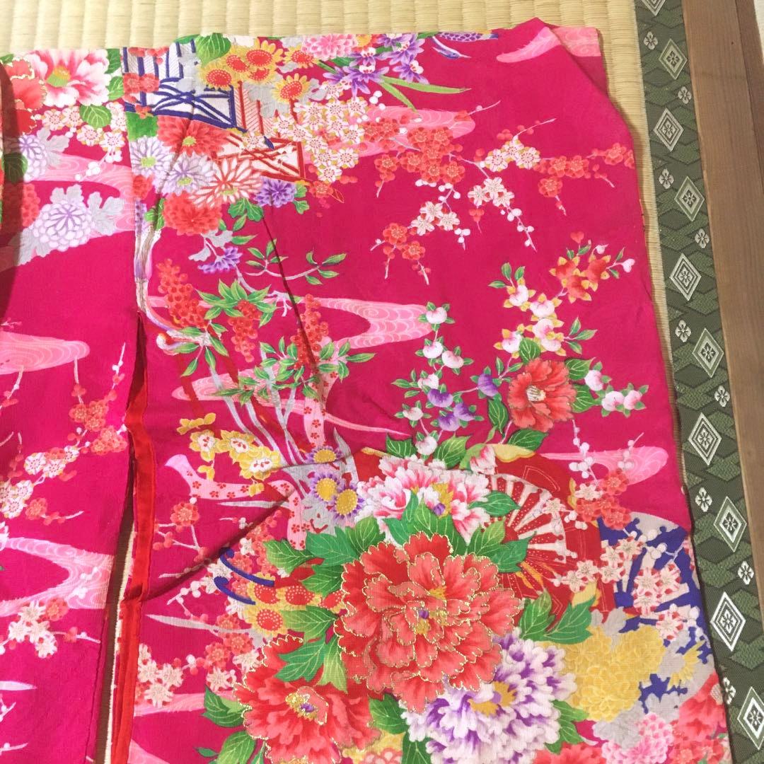 七五三　女の子　アンティーク着物　鳥花柄　　　　当時物　　　　　昭和20年代後期