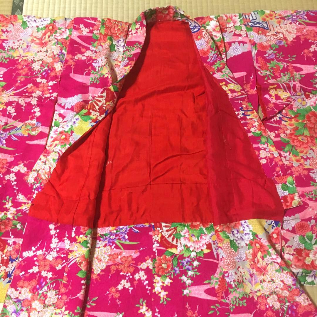 七五三　女の子　アンティーク着物　鳥花柄　　　　当時物　　　　　昭和20年代後期