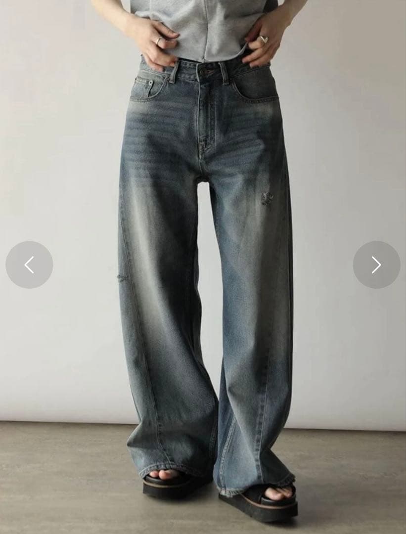 スコットクラブ RADIATE 切り替えデザイン ダメージデニム ワイドパンツ