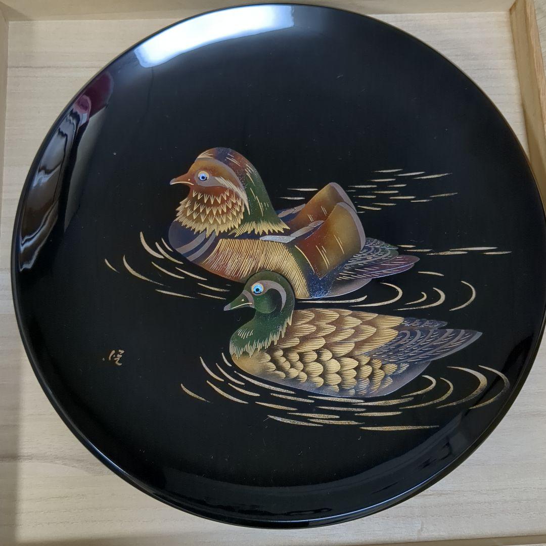 輪島塗り 鴨デザイン 盆　漆塗