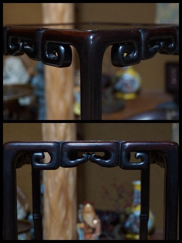 木製 唐木紫檀製 透かし彫り 高足花台 盆栽台 香炉台 飾り台