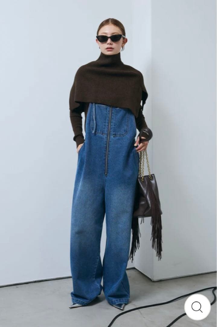 IAM ALPHA イアム ケープアンサンブルニット デニムサロペット セット