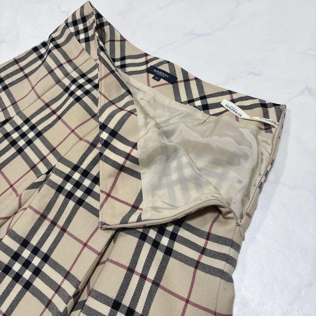 バーバリーロンドン ウール100% ノバチェックプリーツスカート 40 ひざ丈