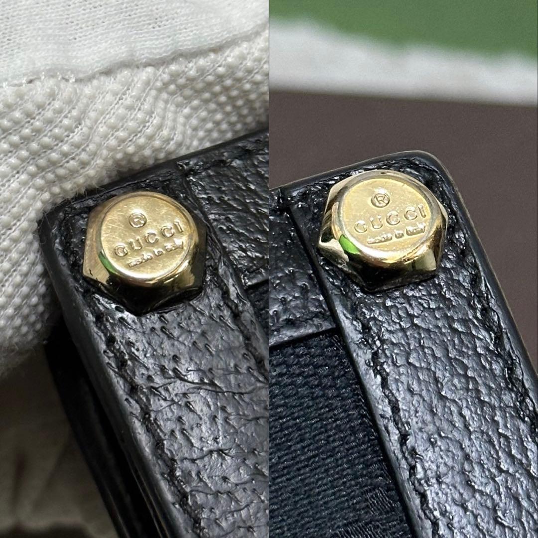 GUCCI グッチ　折り財布　ガマ口　メタルロゴ　キャンバス　GG ブラック