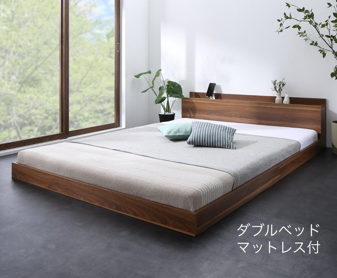 セール！新品 送料込 ダブルベッド マットレス付 棚 コンセント付 WB