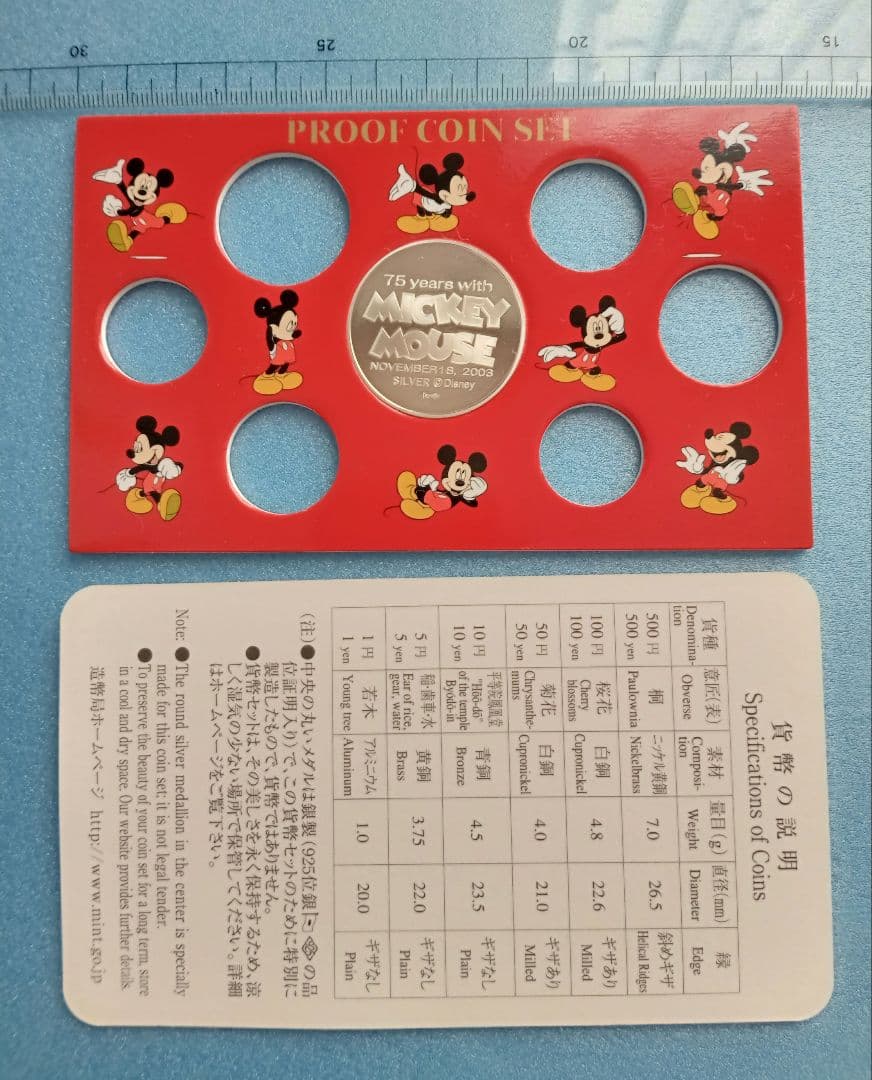 造幣局　ミッキーマウス2003プルーフ貨幣セット中央の銀