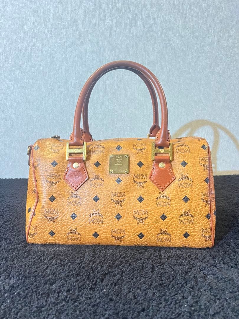 MCM オレンジ レザーボストンバッグ