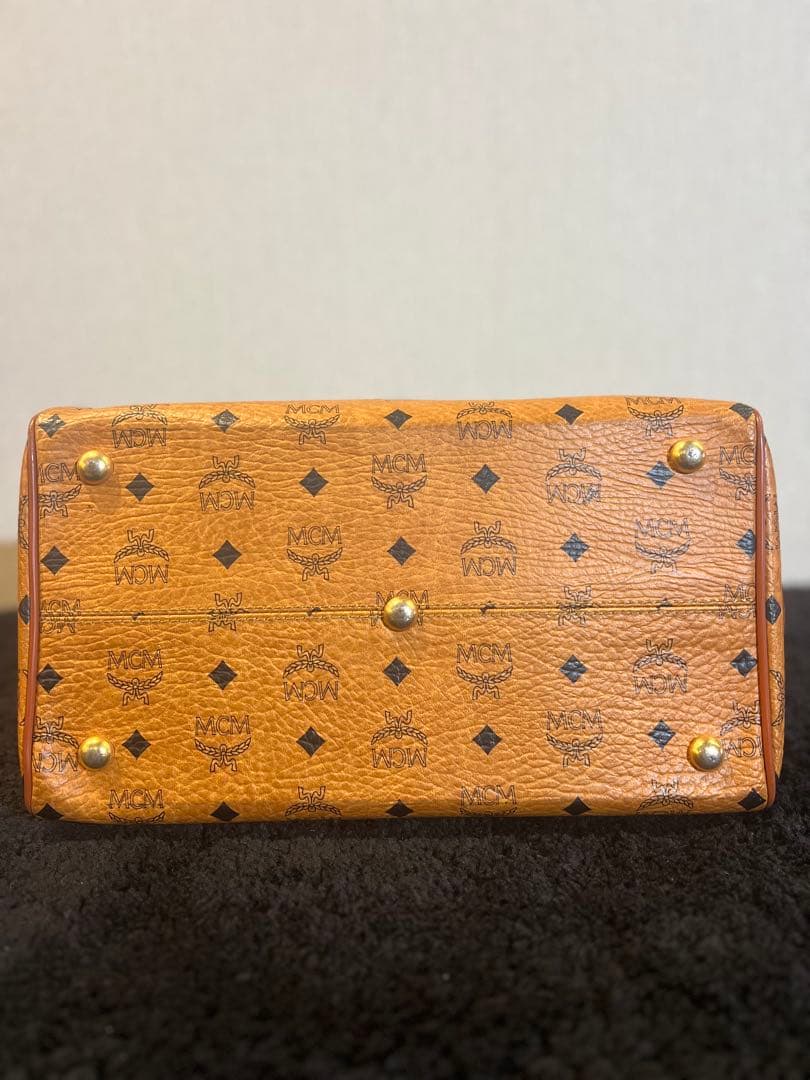 MCM オレンジ レザーボストンバッグ