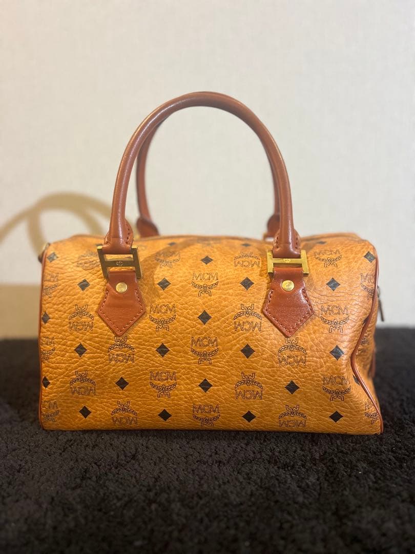 MCM オレンジ レザーボストンバッグ