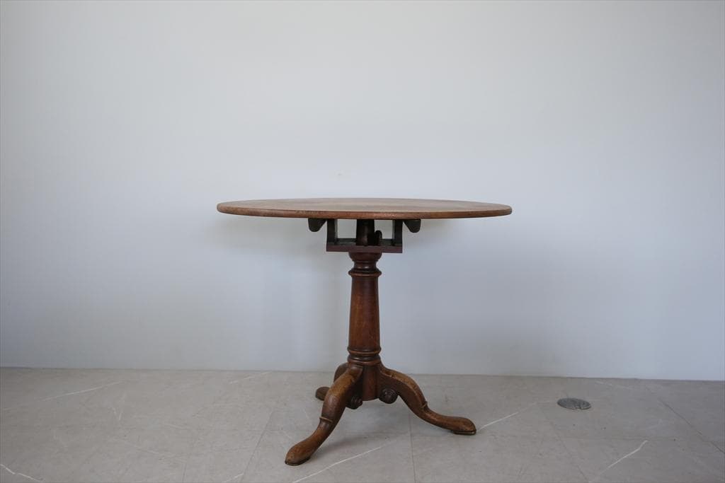 英国アンティーク木製チルトトップテーブル/折畳式机/サイドテーブル(89-44)