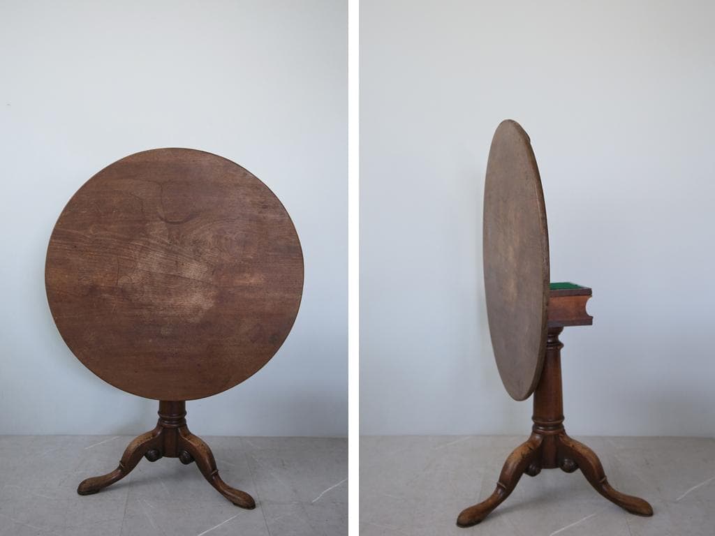 英国アンティーク木製チルトトップテーブル/折畳式机/サイドテーブル(89-44)