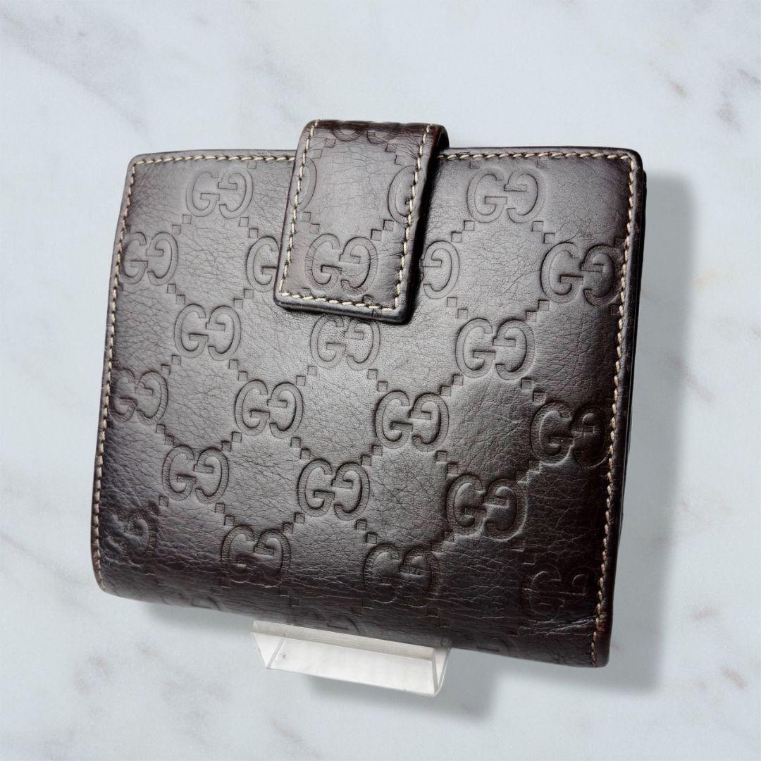 07 美品 GUCCI シマ 二つ折り財布 DB ダークブラウン n9