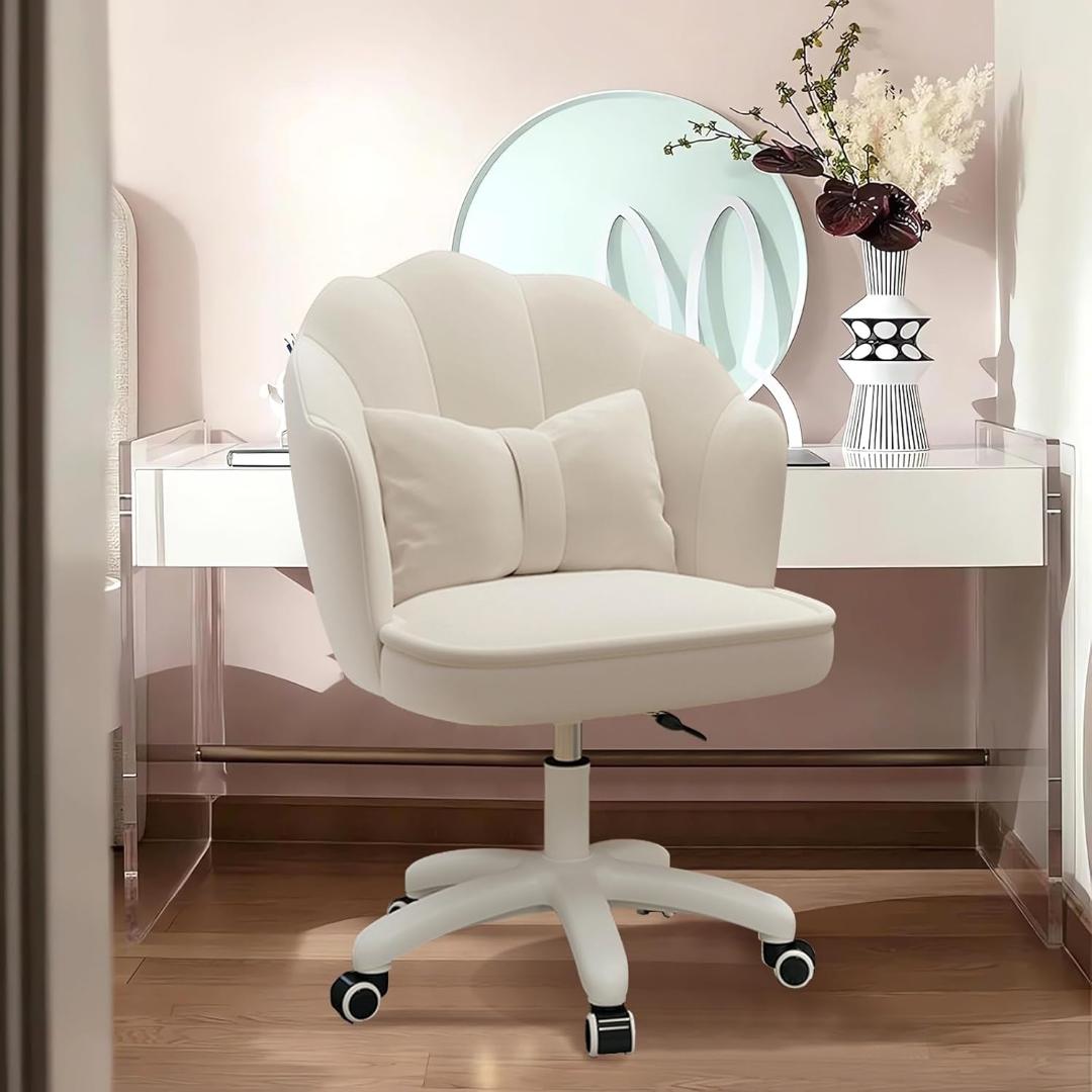 かわいいデスクチェア 白 ホワイト クッション付き