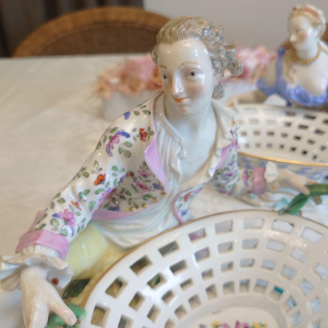 マイセン　大型　ポプリボウル　ペア　貴婦人　貴公子