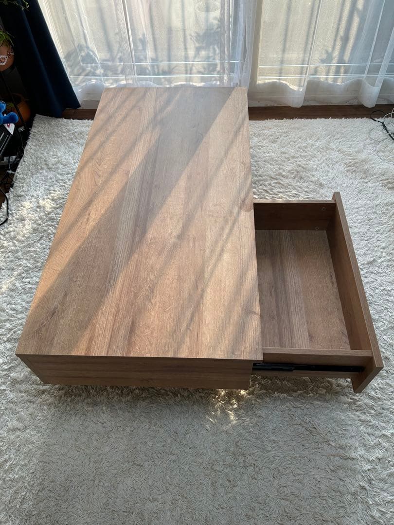 深型引き出し2つ付きナチュラルウッドテーブル