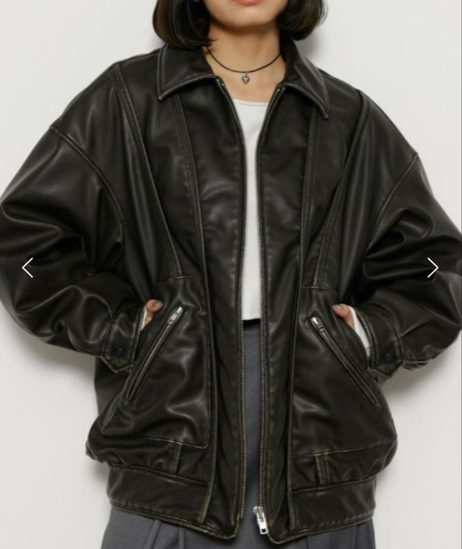 LAGUA GEMフェイクレザーヴィンテージジャケット BLK
