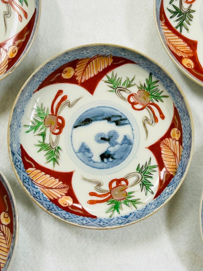 江戸時代？古伊万里　色絵小皿　5枚　1枚カケあり