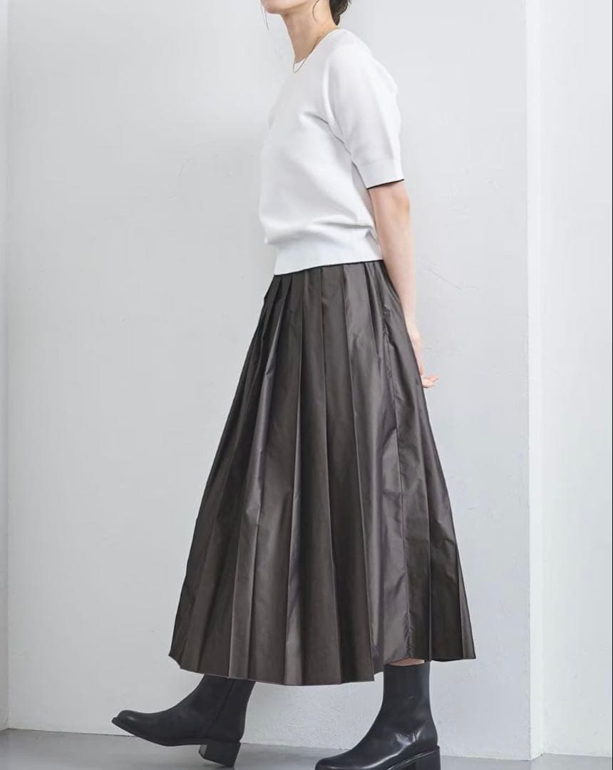 UNITED ARROWS シャブレータフタ プリーツスカート ダークグレイ M