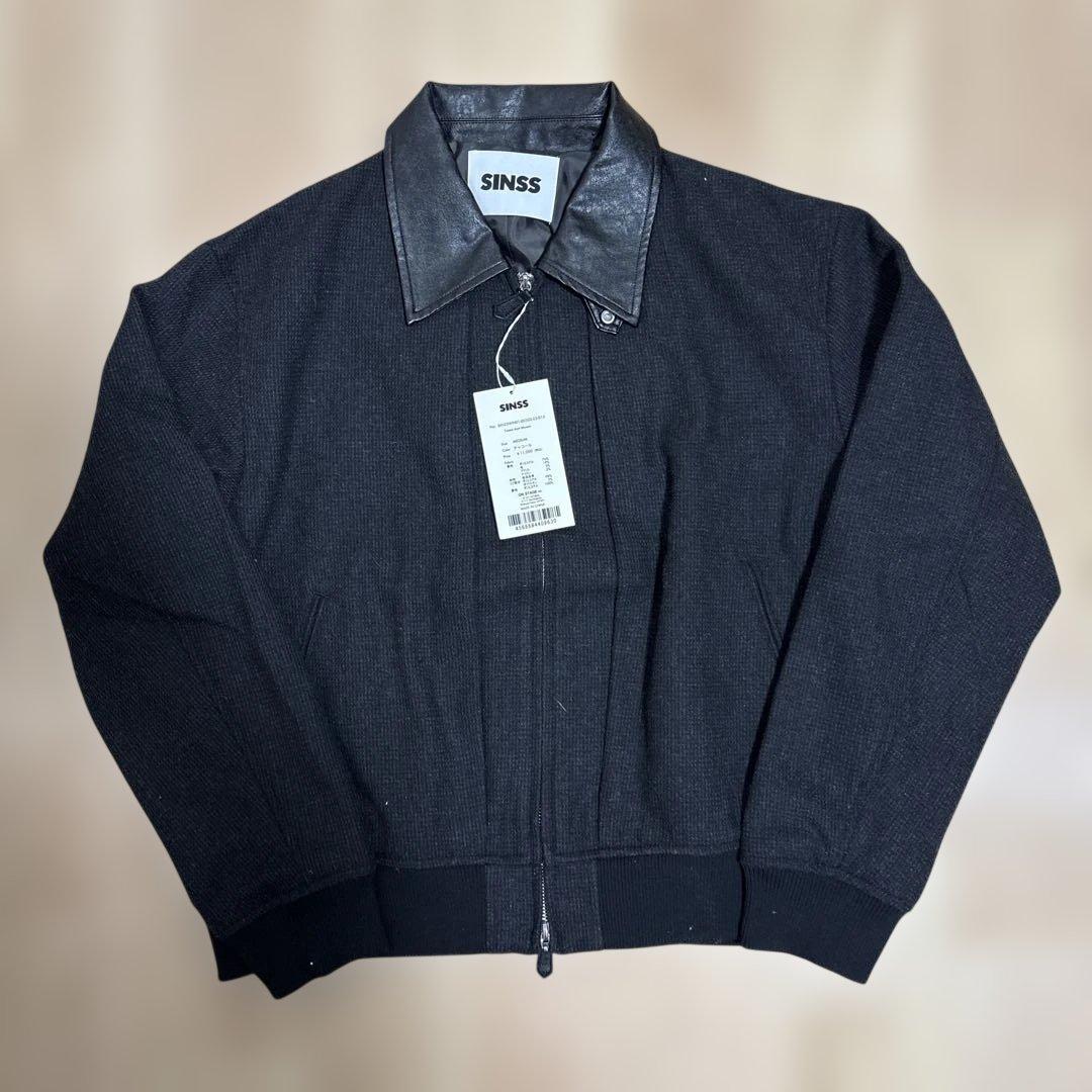 未使用品　SINSS Tweed short blouson 襟レザー