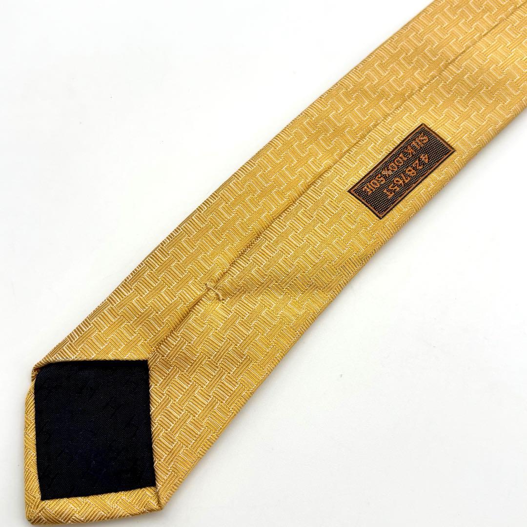 極美品✨未使用級✨ HERMES ネクタイ 刺繍 H総柄 ファソネ 黄色