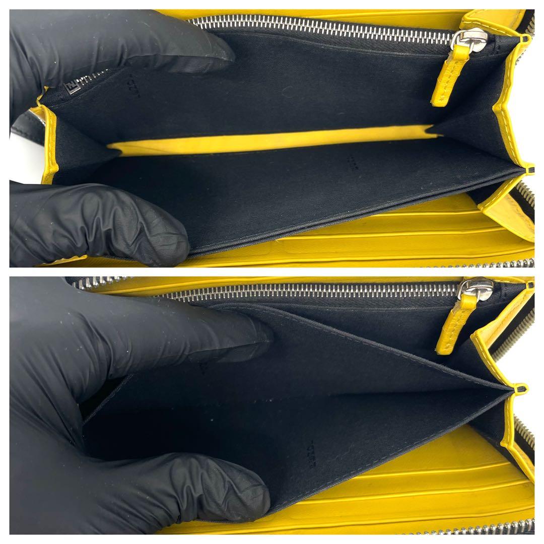 美品✨FENDI レザー 長財布 ラウンドファスナー イエローロゴ