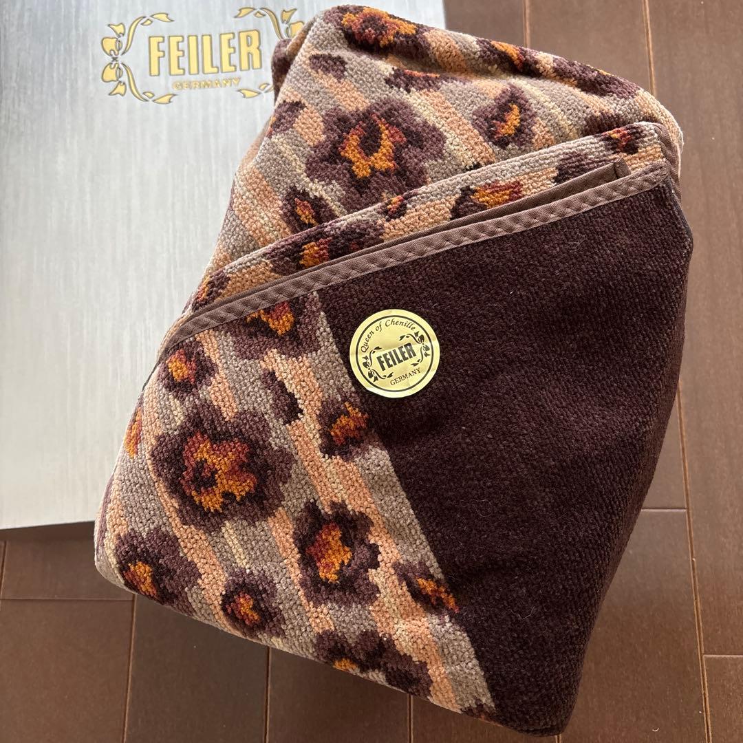 未使用　FEILER バスタオル　レオパード　フェイラー　豹柄　花柄　ブラウン系