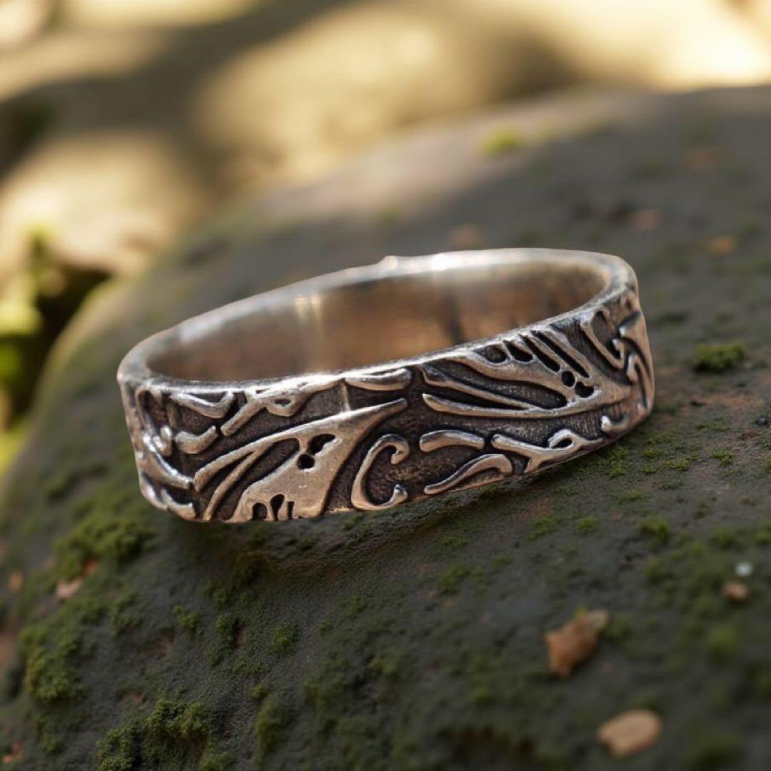 シルバー925リング、 彫刻模様 ユニセックス指輪、結婚、婚約、記念日の贈り物
